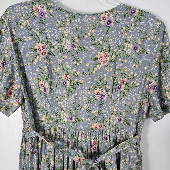 Vintage 90s Piccalino Petites Floral Midi Dress Smocked Button Front Cottagecore - Picture 6 of 7